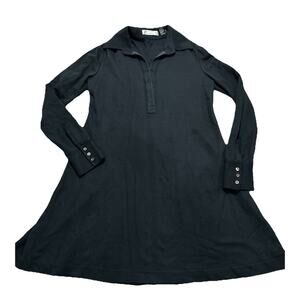 CHARLES NOLAN NY sz 8 Black Cotton Comfort Stretch Aline shirt dress 3/4 sleeve